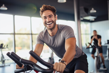 Cycling for wellbeing: Young man smashing cardio goals with exercise bike