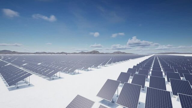 4K60 multi-angle 3D rendering animation of solar power plant