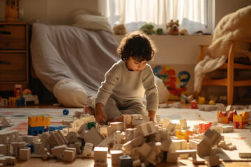 a child playing with blocks.  