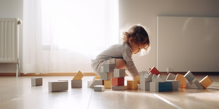 a child playing with blocks. Generative AI