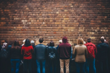Brick wall with spectators and space for advertising message and graphics