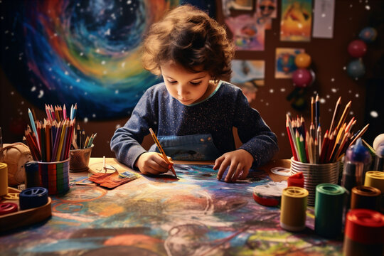 Naklejki A child painting a picture. Generative AI