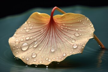 lotus leaf floating on water with raindrops