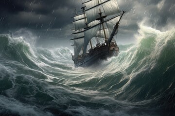 angry waves crash against a sailboat in a storm