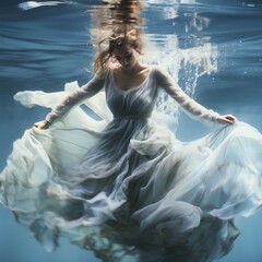 woman in a dress in water