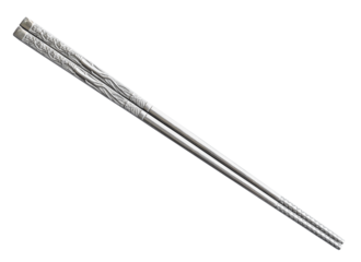 pair of Korean stainless steel flat chopsticks cutout on white background