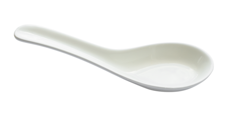 white ceramic soup spoon cutout on white background