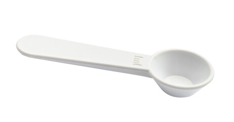 white plastic measuring spoon for 1 ml of volume cutout on white background