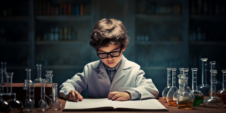 A child working on a science project at their desk,  