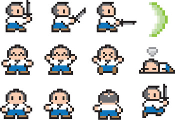 ゲーム風ドット絵　侍モーションセット