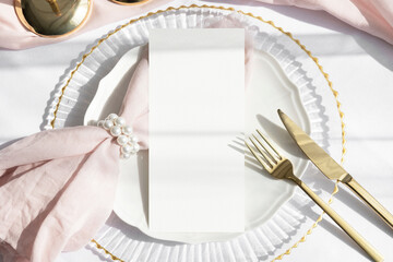 4x9 menu card mockup in hand on white plate
