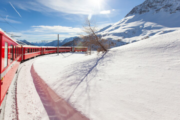 Bernina Express in the Winter Season, Pontresina Switzerland	