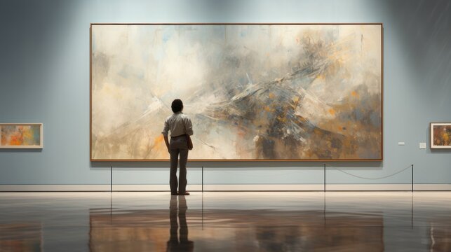 Person standing in contemplating before an artwork. Beautiful illustration picture. Generative AI