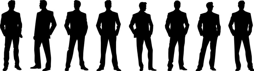 Set of businessmen vector silhouettes, group of mens  in formal dress