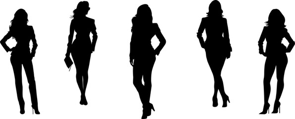 Set of businessman vector silhouettes, group of women's in formal dress