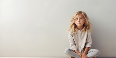 portrait of a child with emotions on a plain background.  I - obrazy, fototapety, plakaty