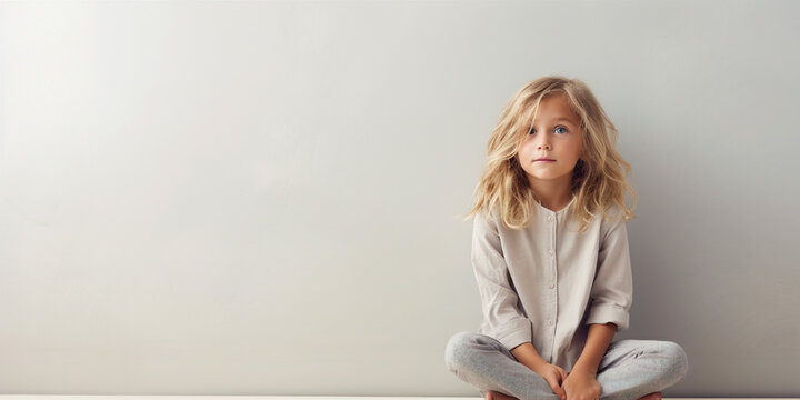 portrait of a child with emotions on a plain background.  I