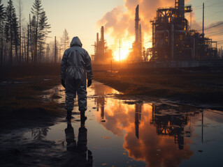 cinematic man in ppe coverall suit kodak photograph sunrise movie still ai generated