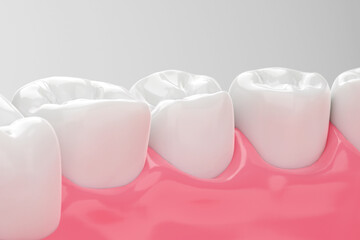 Beautiful healthy teeth and gums white background, 3D rendering.