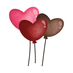 Set of Heart Balloons,air balloon,Gift,heart cartoon,pink,red,cute, vector ,illustration,hand drawn,graphic,cartoon