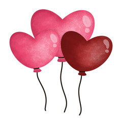 Set of Heart Balloons,air balloon,Gift,heart cartoon,pink,red,cute, vector ,illustration,hand drawn,graphic,cartoon