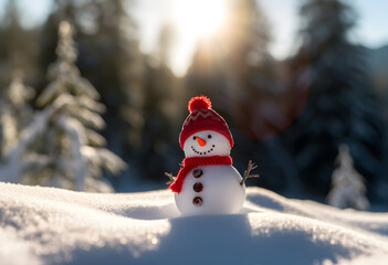 Fototapeta premium snowman in the snow on Christmas Day