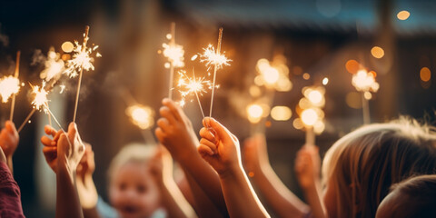 child have fun with sparkler for birthday party.  