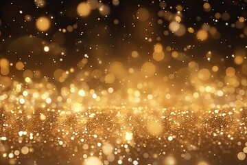 Fototapeta na wymiar Gold bokeh light background, Christmas glowing bokeh confetti and sparkle texture overlay for your design. Sparkling gold dust abstract golden luxury decoration background.