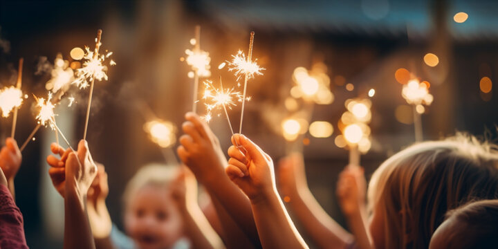 child have fun with sparkler for birthday party.  