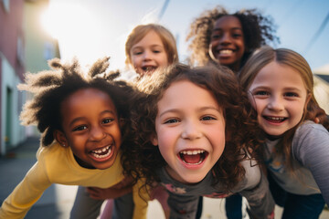 Fototapeta premium diverse group of children from various cultural back playing together. 