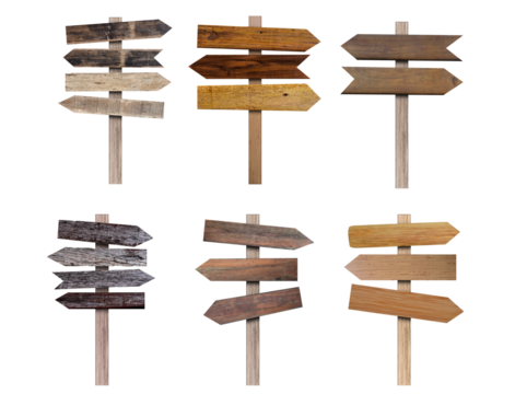 Collection of old various wooden sign isolated on transparent background. PNG Format - Powered by Adobe