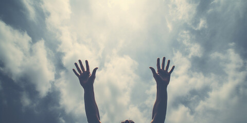 hands raised to the sky. Generative AI