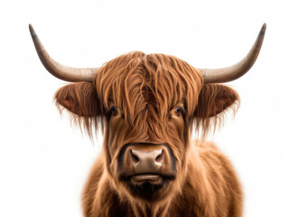 Naklejka premium Photo of a highland cow scotland on a white background