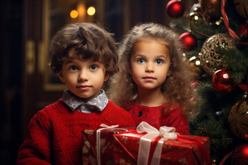 Fototapeta na wymiar Children are waiting and celebrating Christmas and New Year. 
