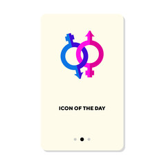 Intertwined male and female gender symbols flat icon. Vertical sign or vector illustration of pregnancy or baby planning element. Reproduction, healthcare concept for web design and apps