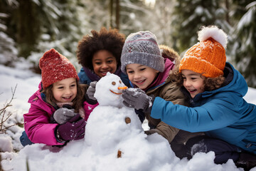 Children have fun playing winter games.   - obrazy, fototapety, plakaty