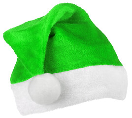 Santa Claus hat or Christmas elf green cap isolated on transparent background