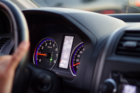 Japanese car dashboard on a summer day