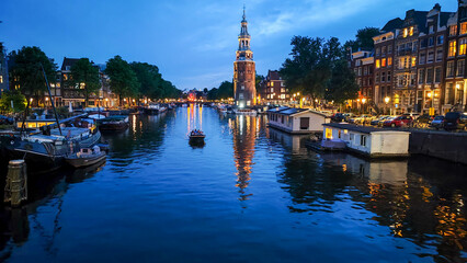 Channel in the center of Amsterdam on Holland