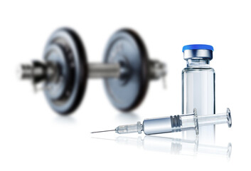 Doping in sport and steroid abuse concept with a dumbbell