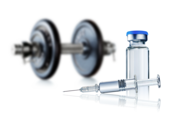 Doping in sport and steroid abuse concept with a dumbbell