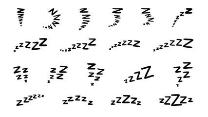 A set of doodle lettering zzz's. Illustration of sniffing, sleeping, snoring. Vector illustration drawn by hand.