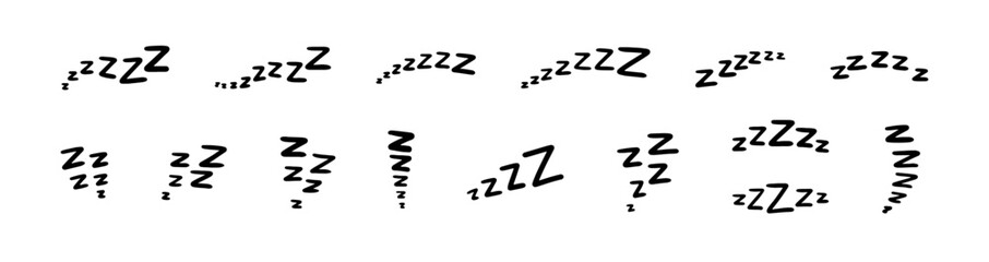 A set of doodle lettering zzz's. Illustration of sniffing, sleeping, snoring. Vector illustration drawn by hand. - obrazy, fototapety, plakaty