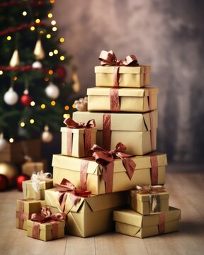 A pile at gift boxes at Christmas - stock picture