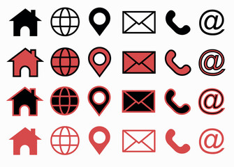 Icons for computer and phone. Icon of internet, geolocation, call, message.