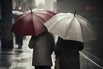 people with umbrellas in the rain
