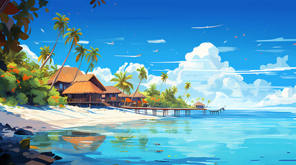 Illustration of a beautiful view of a tropical island