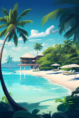 Illustration of a beautiful view of a tropical island