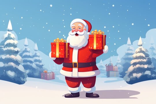 Santa Clause bringing a huge gift box for Christmas - stock picture