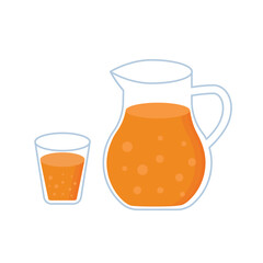 Fresh squeezed  natural orange juice in a glass. Citrus fruit. Vector illustration in flat trendy style isolated on white background.